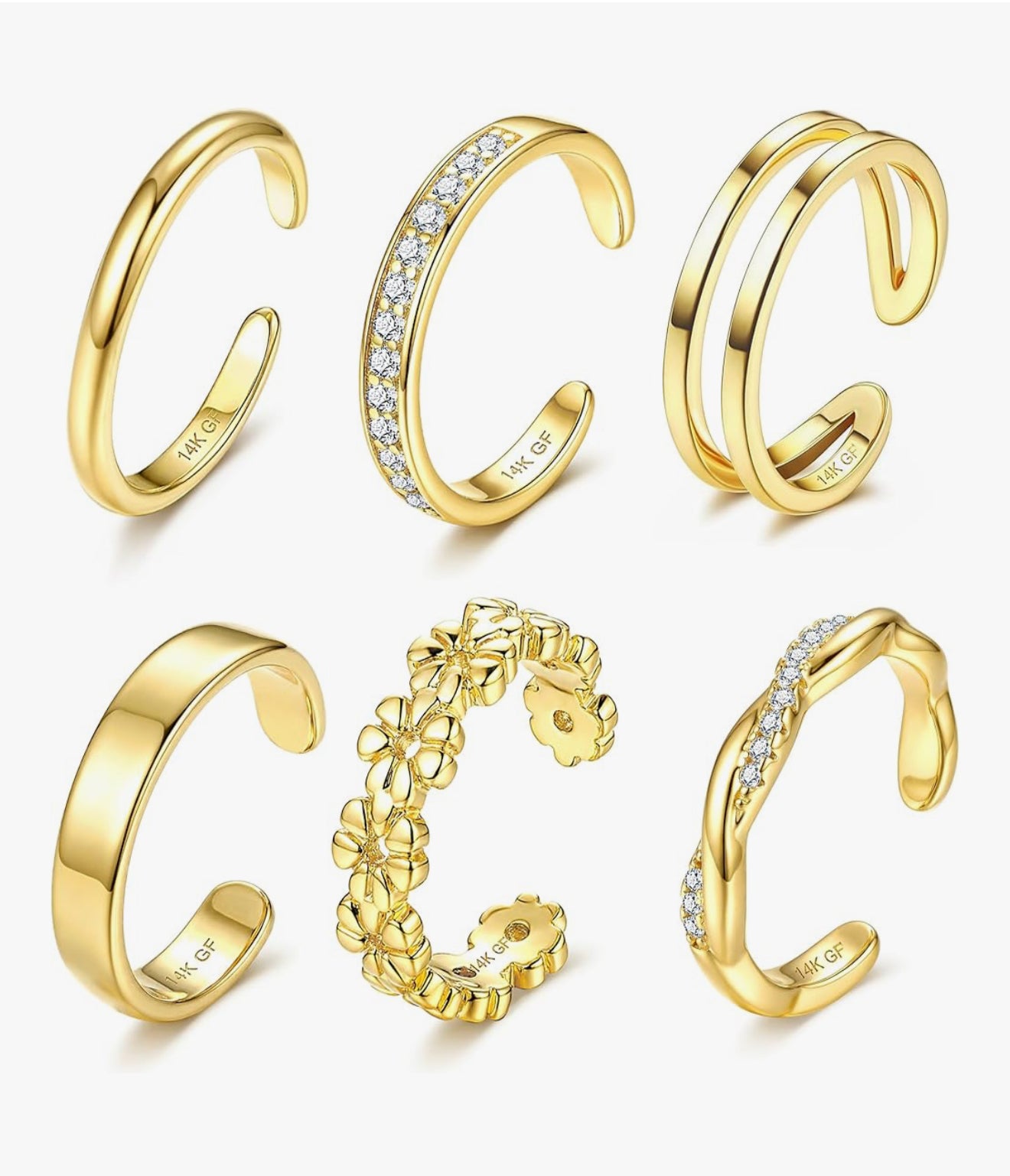 6 Piece 14K Gold Toe Ring Set