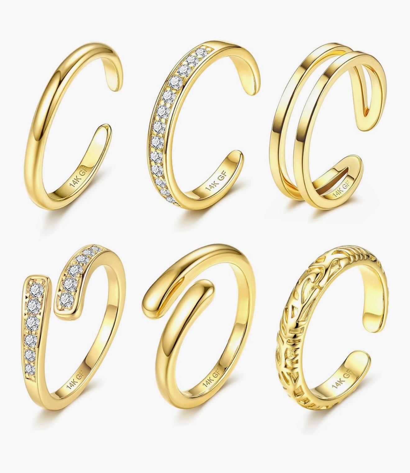 6 Piece 14K Gold Toe Ring Set